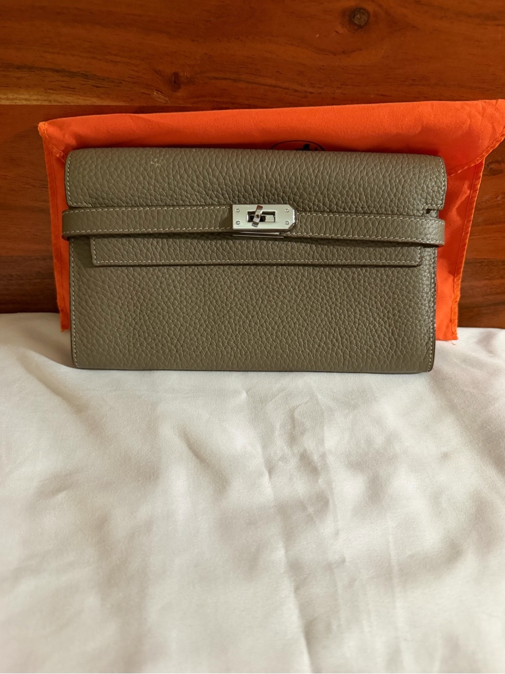 Taupe vegan leather unbranded inspired wallet- Silver Hardware